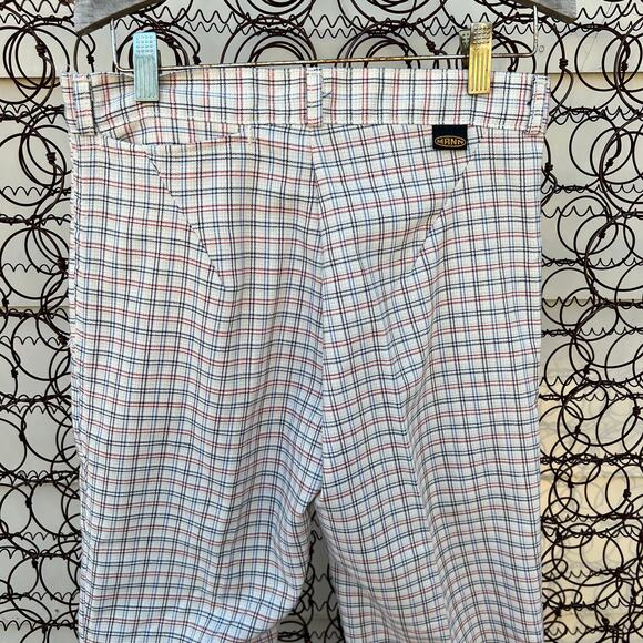 Vintage Mann Deadstock red blue plaid bell flare pants 28x34 - Picture 5 of 8
